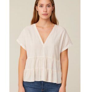 Xirena Shirt Womens Medium Light Pink Ruffle Hem V Neck 100% Cotton Made USA